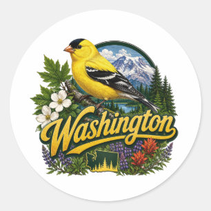 Washington Steglits Blommig Konst Runt Klistermärke