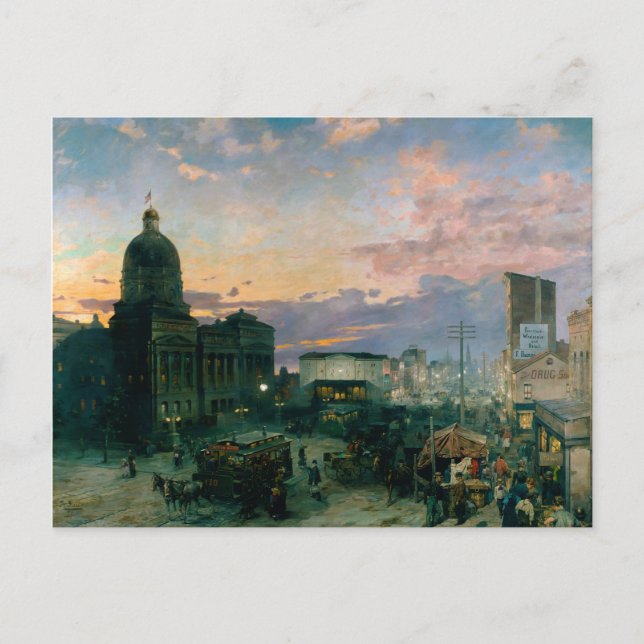Washington Street, Indianapolis, Dusk, Theodor Vykort (Framsida)