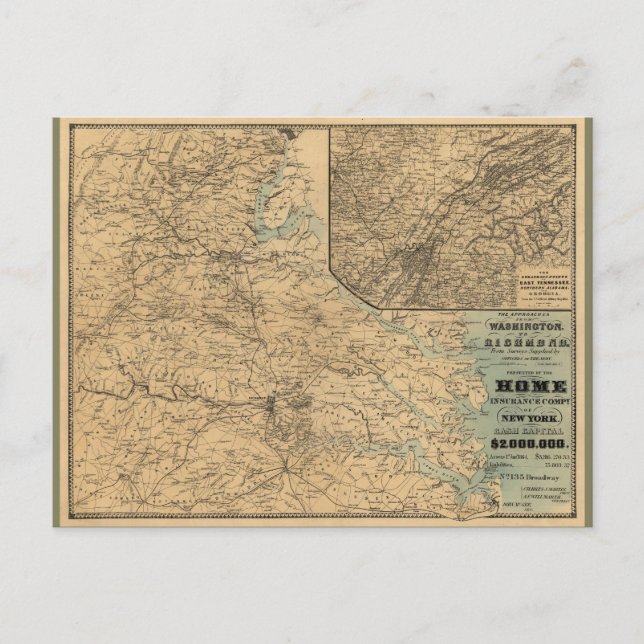 Washington till Richmond Civil Krig Karta (1864) Vykort (Framsida)