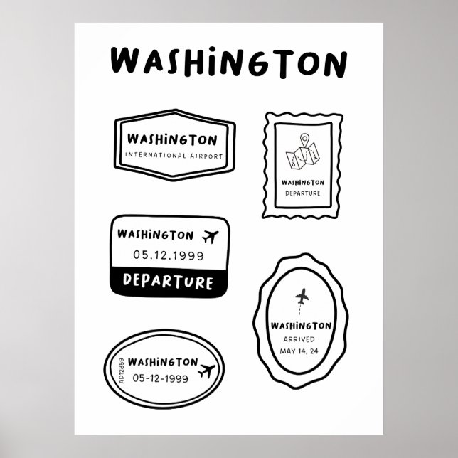 Washington - Travel Frimärke-samlingen | Minimalis Poster (Framsidan)