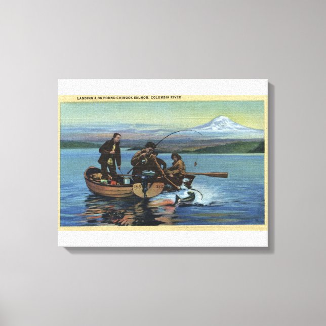 Washington - Vy of Fishermen Catching a Salmon Canvastryck (Framsida)