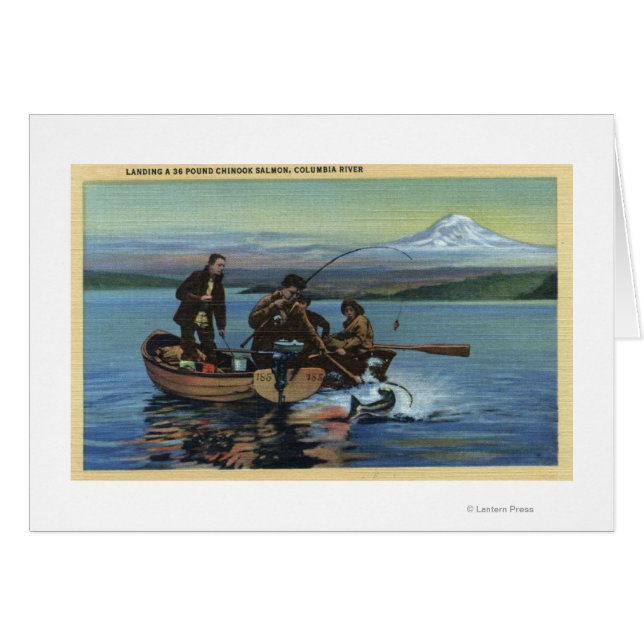 Washington - Vy of Fishermen Catching a Salmon Hälsningskort (Framsidan Horizontal)