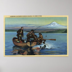 Washington - Vy of Fishermen Catching a Salmon Poster