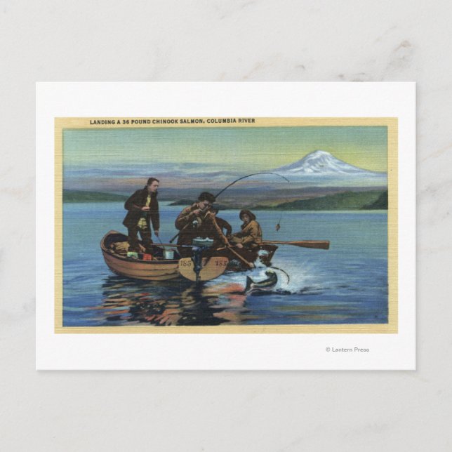 Washington - Vy of Fishermen Catching a Salmon Vykort (Framsida)