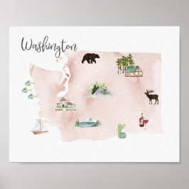 Washington Wanderlust Landmarks Karta Poster