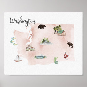 Washington Wanderlust Landmarks Karta Poster