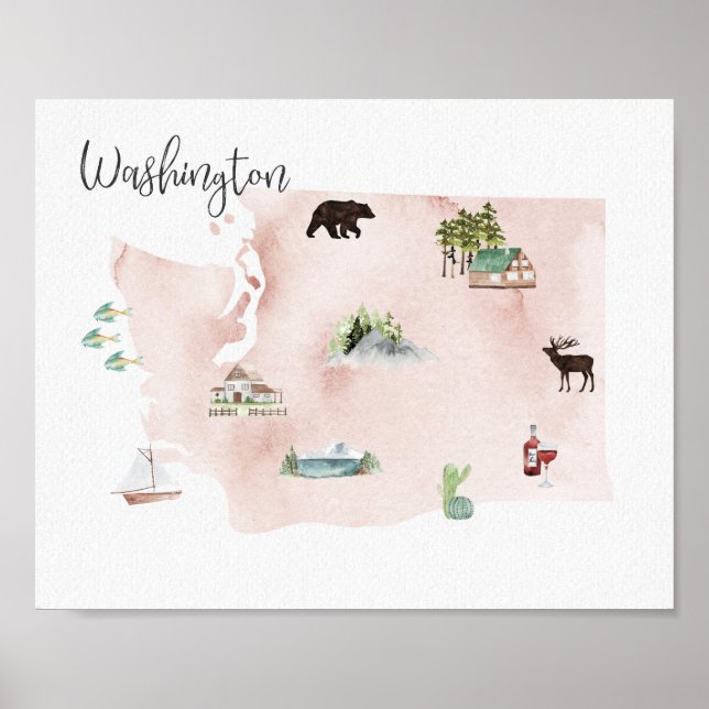 Washington Wanderlust Landmarks Karta Poster (Framsidan)