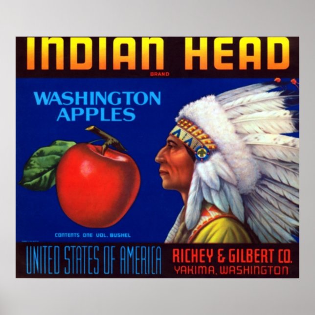 Washingtonäpplen med indisk huvud poster (Framsidan)