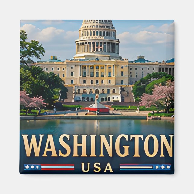 Washingtonmonumentet och amerikanska ikoner magnet (Framsidan)