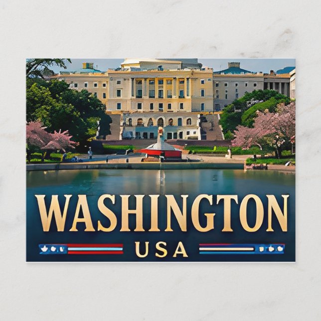 Washingtonmonumentet och amerikanska ikoner vykort (Framsida)