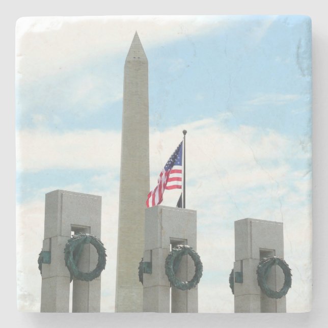 Washingtonmonumentet och WWII-minnesmärket i DC Underlägg Sten (Framsidan)