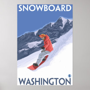 WashingtonSnowboarding vintage resoraffisch Poster
