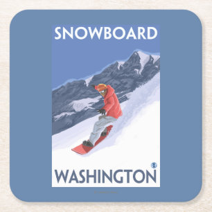 WashingtonSnowboarding vintage resoraffisch Underlägg Papper Kvadrat