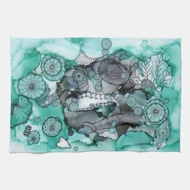 Washy grön kökshandduk (Horisontell)