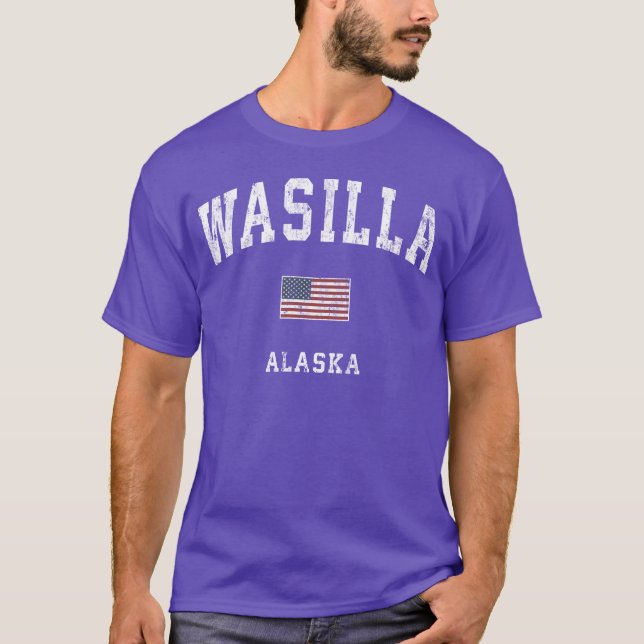 Wasilla Alaa Ak American Flag Sports gift retro T Shirt (Framsida)