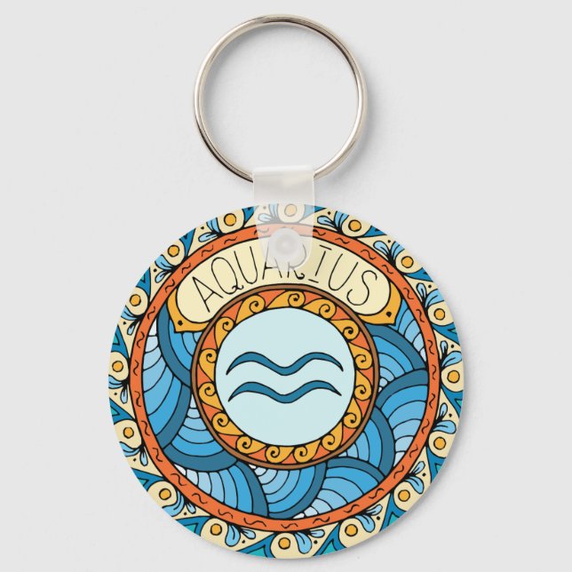 Wassermann Aquarius Sternzeichen farbiges Mandala Nyckelring (Framsida)
