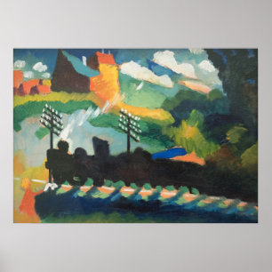 Wassily Kandins Murnau-utsikt med järnväg och slot Poster