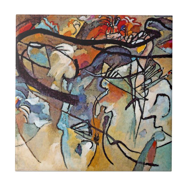 Wassily Kandinsky - Komposition Fem Abstrakt Konst Kakelplatta (Framsidan)