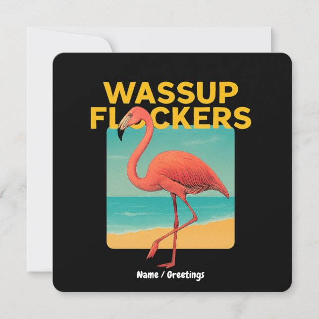 Wassup Flockers Funny Flamingo Retro Beach Quote Inbjudningar (Framsida)