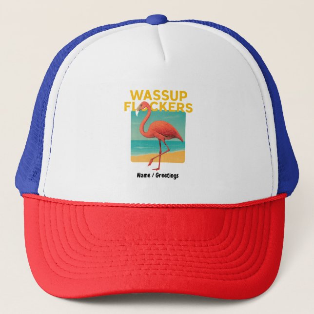 Wassup Flockers Funny Flamingo Retro Beach Quote Keps (Framsida)