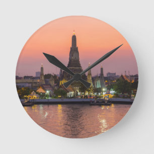 Wat Arun Temple Bangkok Thailand vid solnedgången Rund Klocka