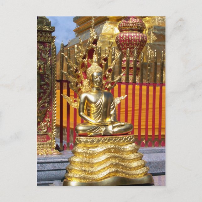 Wat Phrathat Doi Suthep Guld Buddha Vykort (Framsida)