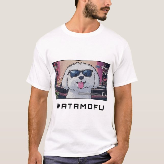 WATAMOFU Pop‑Art Bichon Frise T-Shirt (Framsida)