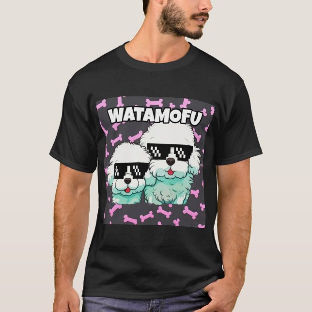 WATAMOFU Pop‑Art Bichon Frise T-Shirt (Framsida)