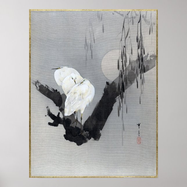 Watanabe Seitei Egrets i Träd vid natten Poster (Framsidan)
