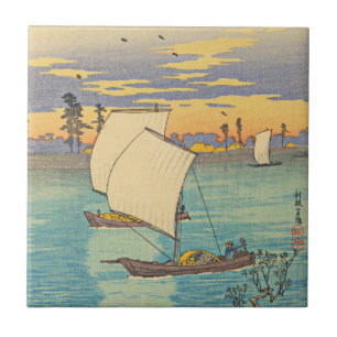 Watanabe Shotei-Sunset Glow vid Tone River Kakelplatta