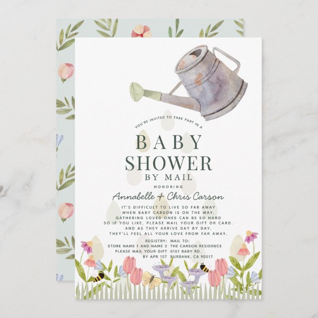 Watcan Blommigt Garden Baby Shower by Mail Inbjudningar (Fram/baksida)