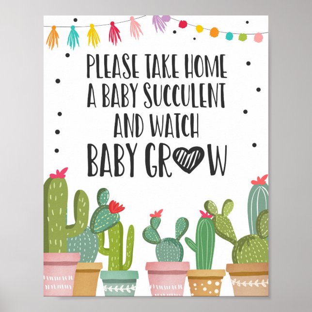 Watch Me Grow Kactus Fiesta Baby Shower Bordskylt Poster (Framsidan)