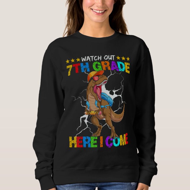 Watch Out 7th Grade Here I Come Dinosaur Back To S T Shirt (Framsida)
