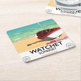 Watchet Somerset vintage tåg poster Underlägg Papper Kvadrat