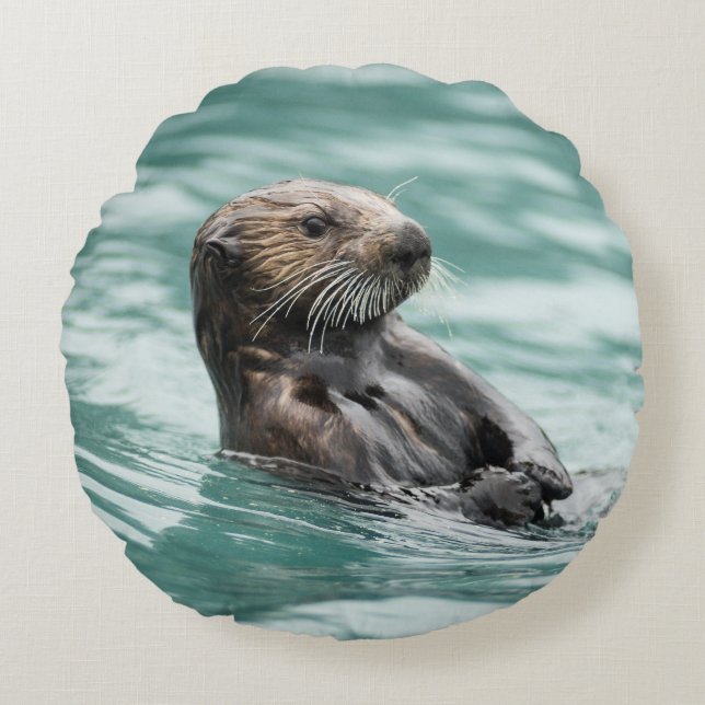Watchning Sea Otter Rund Kudde (Framsidan)