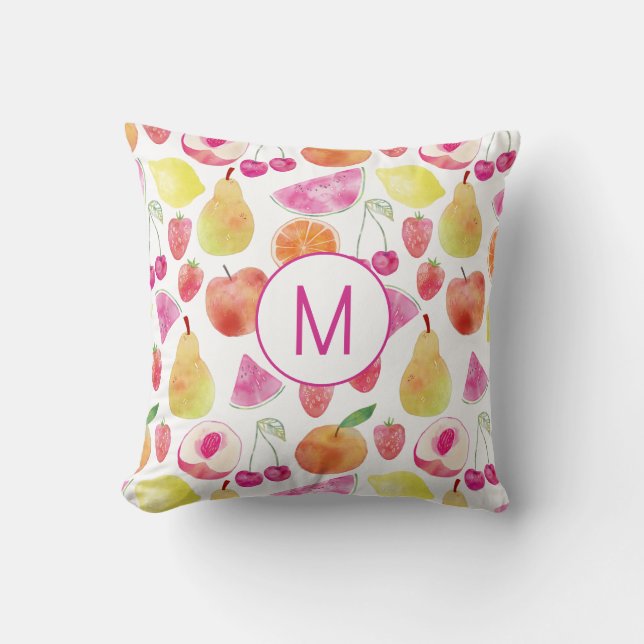 Watecolor Fruit Monogram Kudde (Framsida)