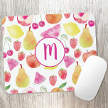 Watecolor Fruit Monogram Musmatta<br><div class="desc">Vattenfärgsfrukt mönster med ett monogram. Söt,  färsk och färglös design för livsmedel. Ändra den första att anpassa.</div>