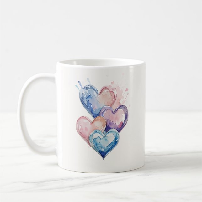 Water Colour Painted Hearts Kaffemugg (Vänster)