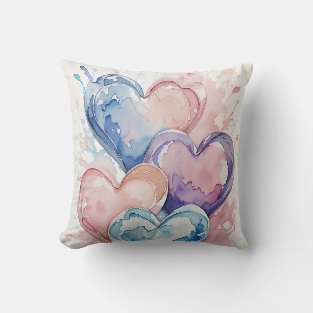 Water Colour Painted Hearts Kudde (Framsida)