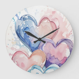 Water Colour Painted Hearts Stor Klocka