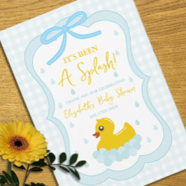 Water Droplets Gingham Boy Baby Shower Thank You Tack Kort