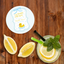 Water Droplets Gingham Boy Baby Shower Underlägg Papper Rund