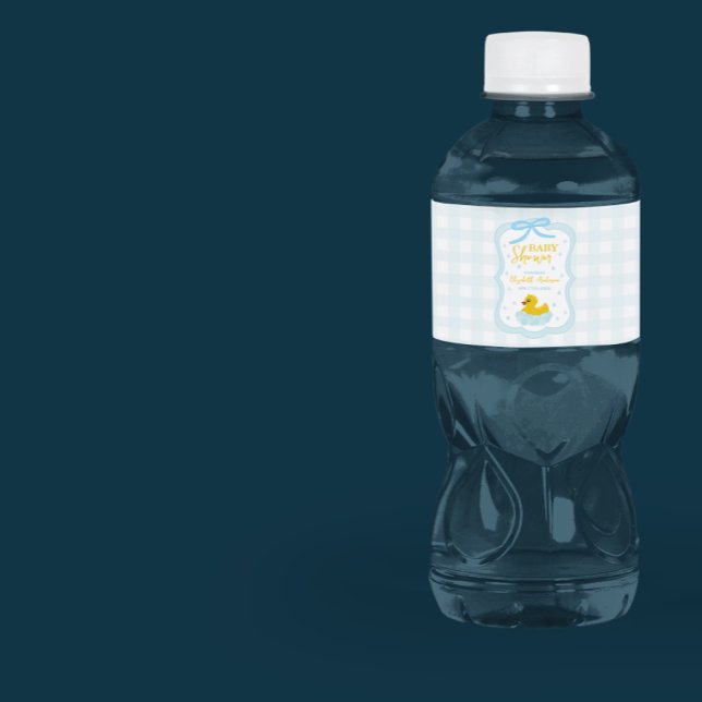 Water Droplets Gingham Boy Baby Shower Vattenflaskor Etikett (Skapare uppladdad)