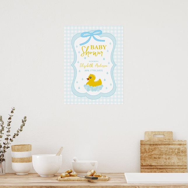 Water Droplets Gingham Boy Baby Shower Welcome Poster (Kök)
