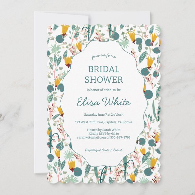 Water Garden Floral Bridal Shower Cute CUSTOM  Inbjudningar (Framsida)