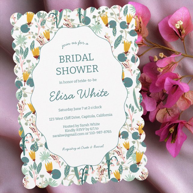 Water Garden Floral Bridal Shower Cute CUSTOM  Inbjudningar (Water Garden Floral Bridal Shower Cute CUSTOM Scalloped Invitation
)