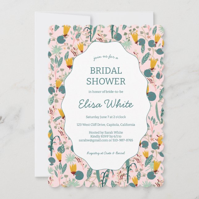 Water Garden Floral Bridal Shower Cute CUSTOM  Inbjudningar (Framsida)