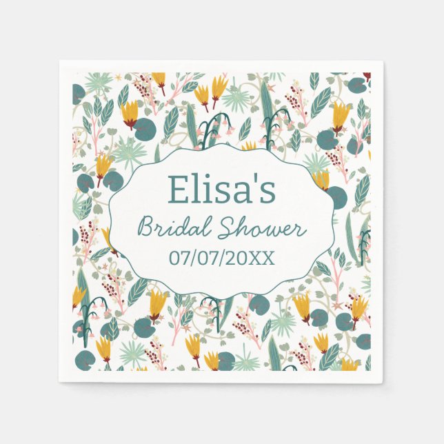 Water Garden Floral Bridal Shower Cute CUSTOM Pappersservett (Framsidan)