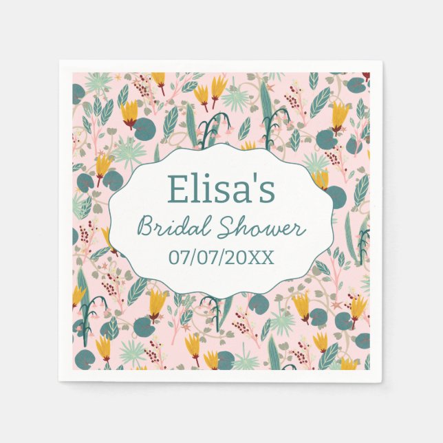 Water Garden Floral Bridal Shower Cute CUSTOM Pappersservett (Framsidan)