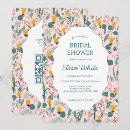 Water Garden Floral Bridal Shower Cute CUSTOM QR Inbjudningar